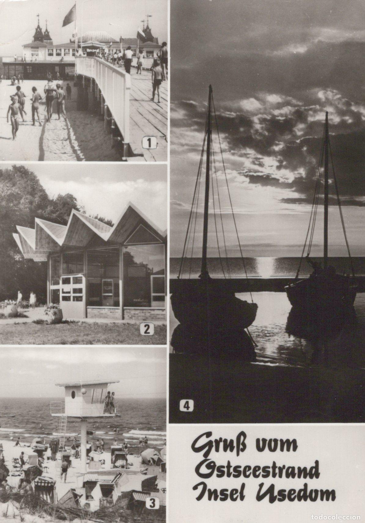 Cartoline: Germany Usedom Island Seebrucke Heringsdorf Bansin Beach Sailboats *YAZ476