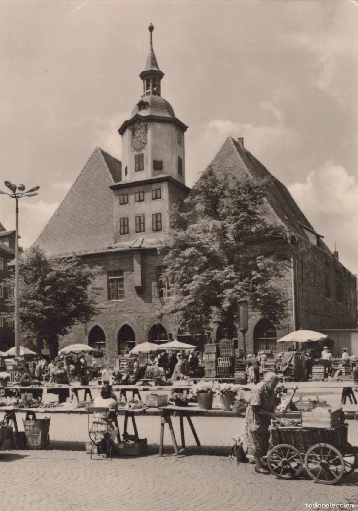 Cartoline: Germany Greiz Historic Town Hall and Busy Weekly Market Scene *YAZ478