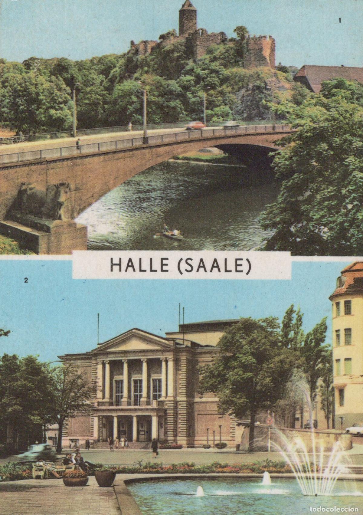 Postales: Germany Halle Saale Giebichenstein Castle Theater Bridge River Fountain *YAZ582