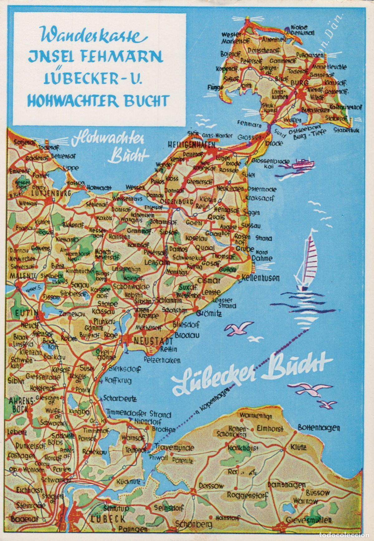 Postales: Germany Fehmarn Wanderkarte Insel L&uuml;becker U Hohwachter Bucht Map *YAZ599