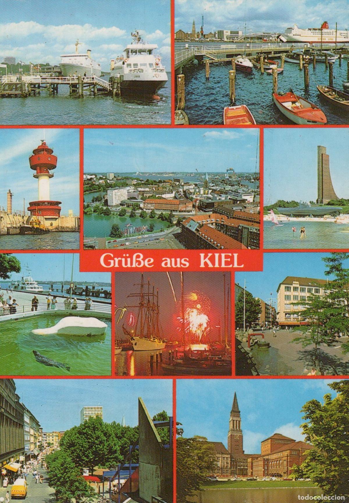 Cartoline: Germany Kiel Collage of Harbor Lighthouse City Views and Fireworks *YAZ588
