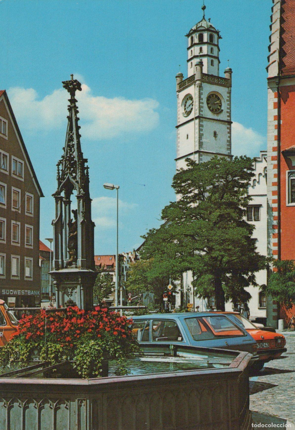 Cartoline: Germany Ravensburg Marienplatz Fountain and Blaserturm Clock Tower *YAZ602