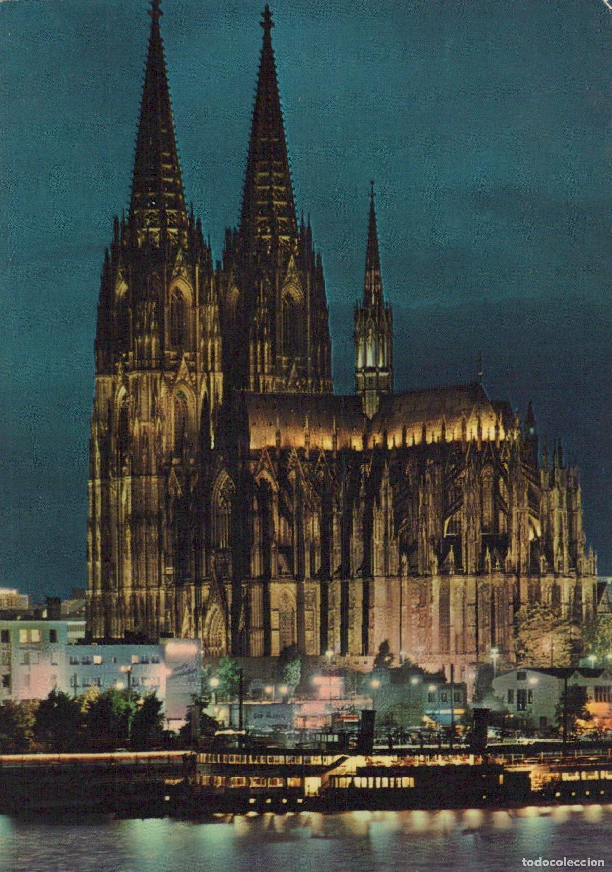 Cartoline: Germany Aachen Cologne Cathedral At Night Illuminated Gothic *YAZ625