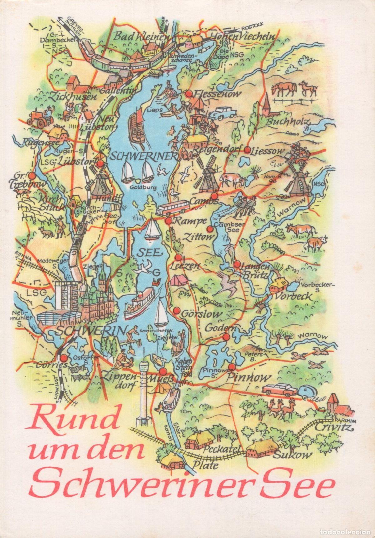 Postales: Germany Schwerin Map of Schweriner See Lake and Surrounding Towns *YAZ710