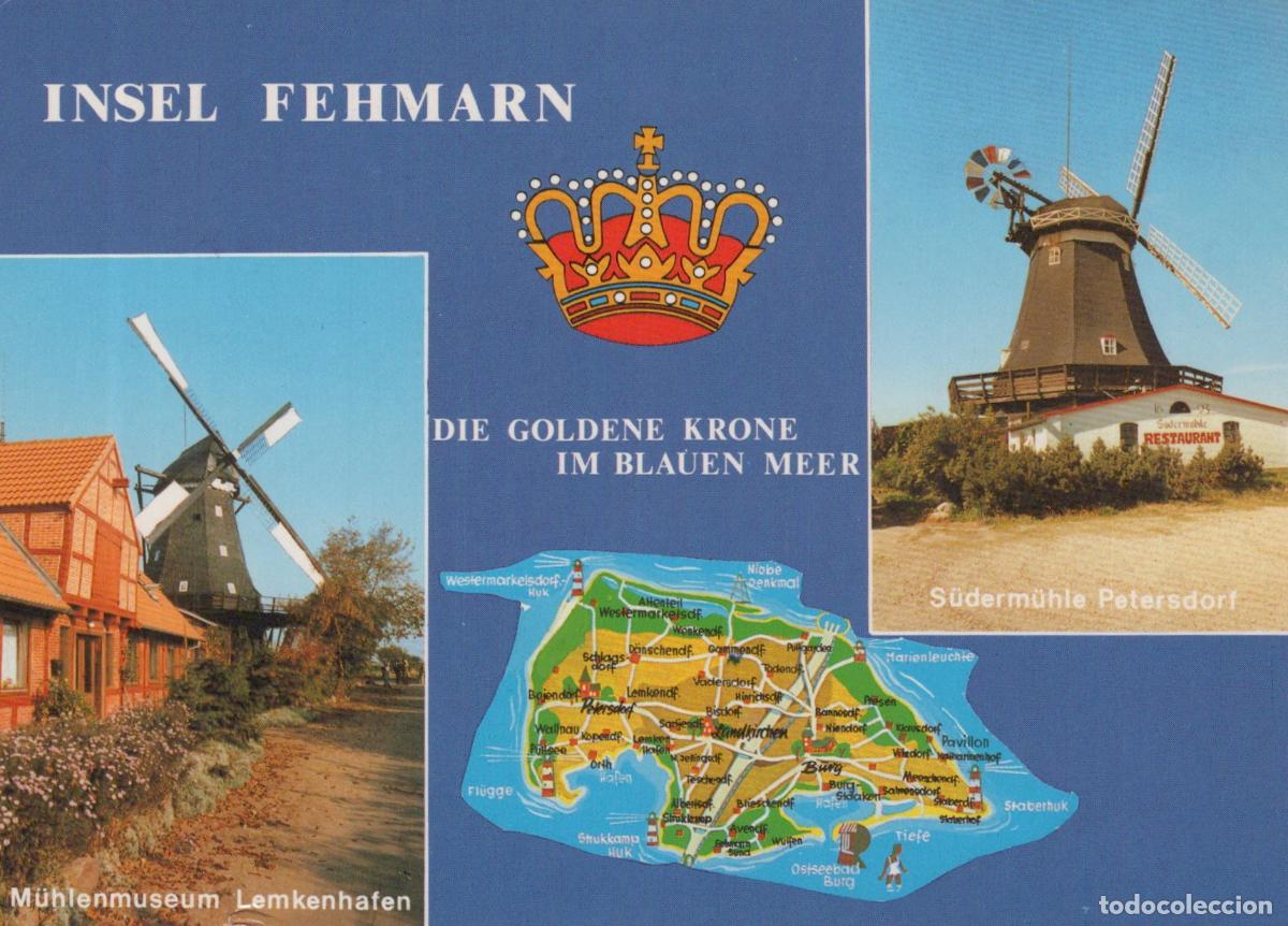 Cartes Postales: Germany Fehmarn Windmills and Map of Island *YAZ734
