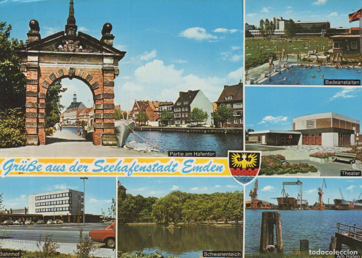 Cartoline: Germany Emden Multi View With Harbor Gate Swimming Pool Theater *YAZ752