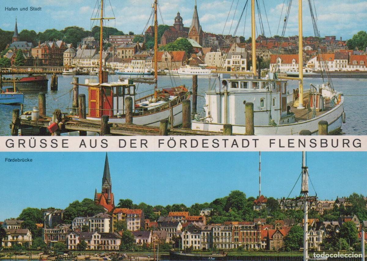 Cartes Postales: Germany Flensburg Harbor and City View With Boats and Forde Unposted *YAZ816