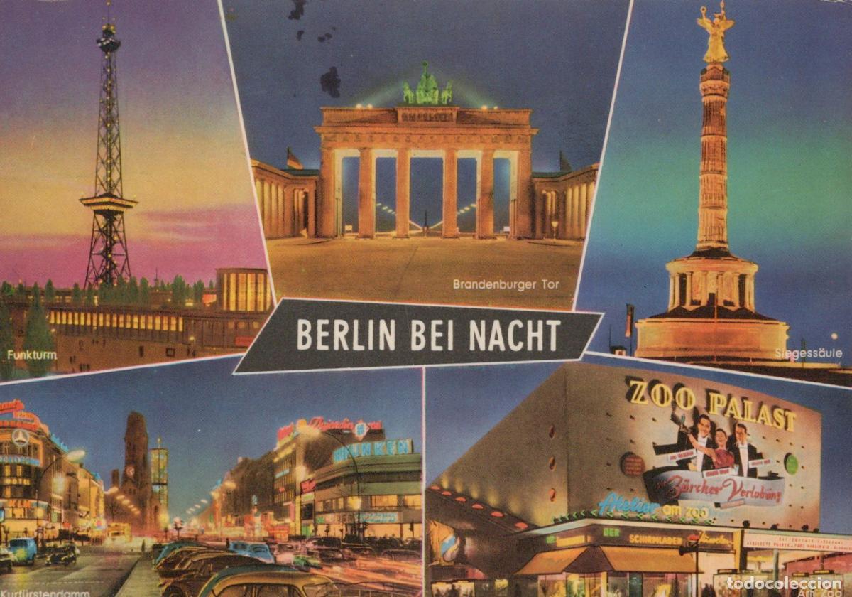 Cartes Postales: Germany Berlin Wall At Night Collage Funkturm Brandenburg Gate Victory *YAZ925