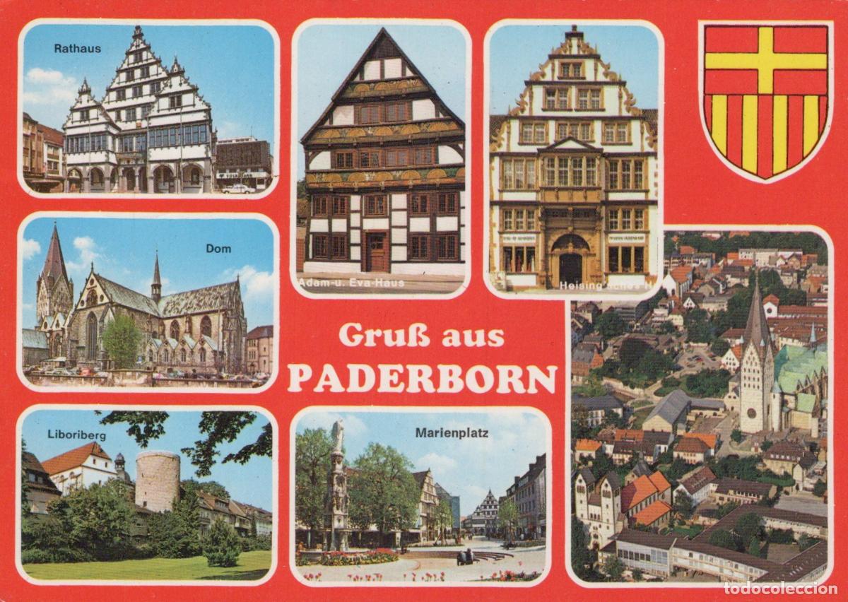 Postcards: Germany Paderborn City Views Rathaus Dom Adam U Eva Haus Marienplatz *YBA176