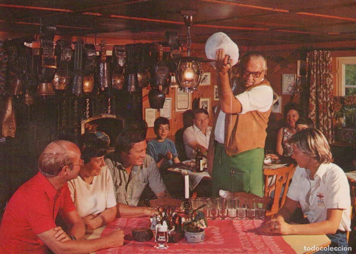 Cartoline: Germany Oberstdorf Rohrmoos Inn Interior Man With Hat and Guests *YBA187