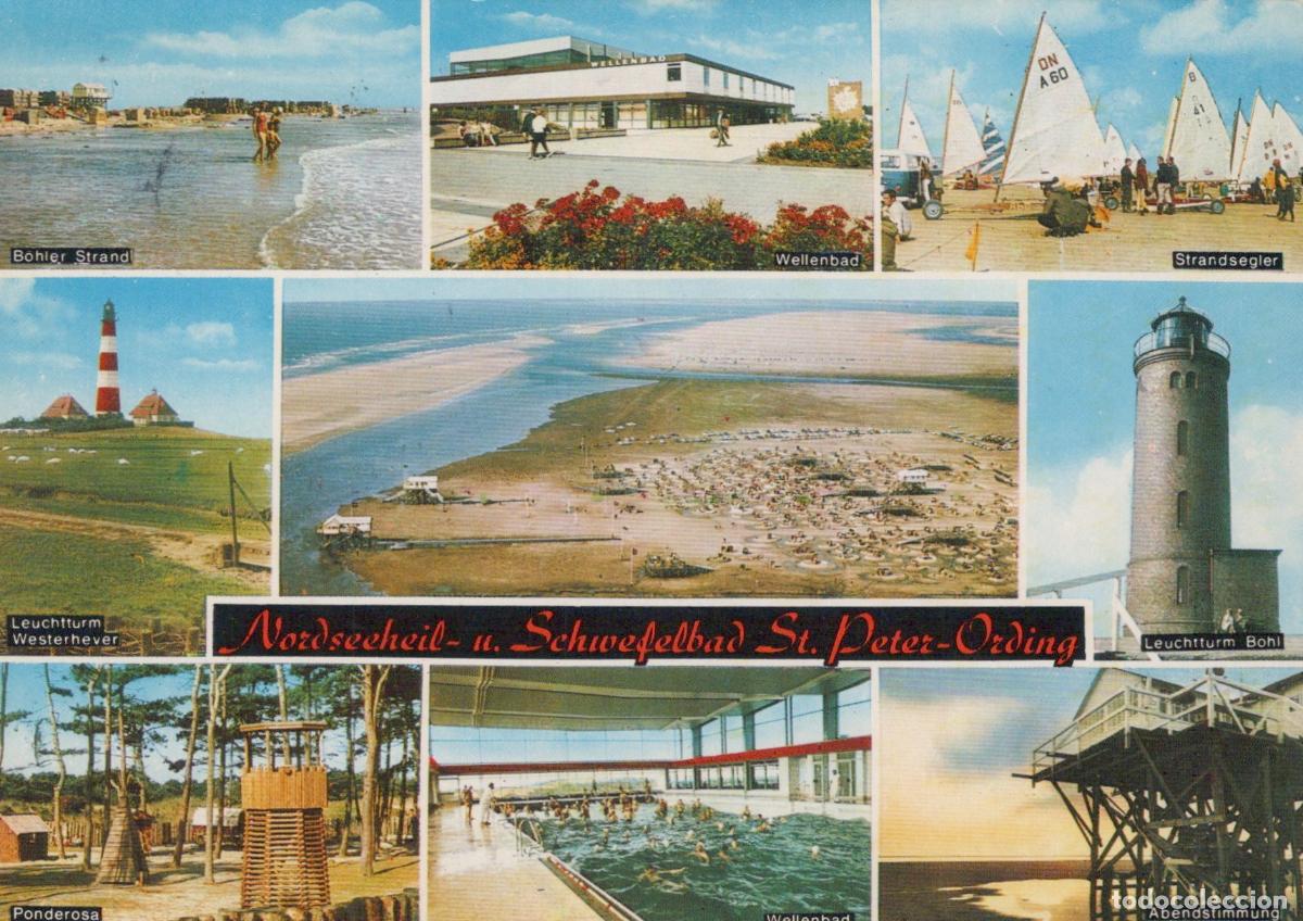 Cartoline: Germany St Peter Ording Beach Lighthouse Spa Sailboats Ponderosa *YBA215