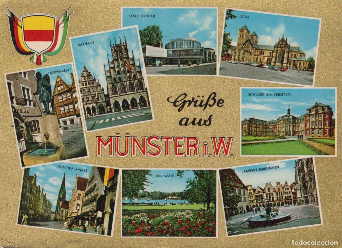 Cartoline: Germany Munster M&uuml;nster I W City Collage Rathaus Dom Schloss Aasee *YBA096