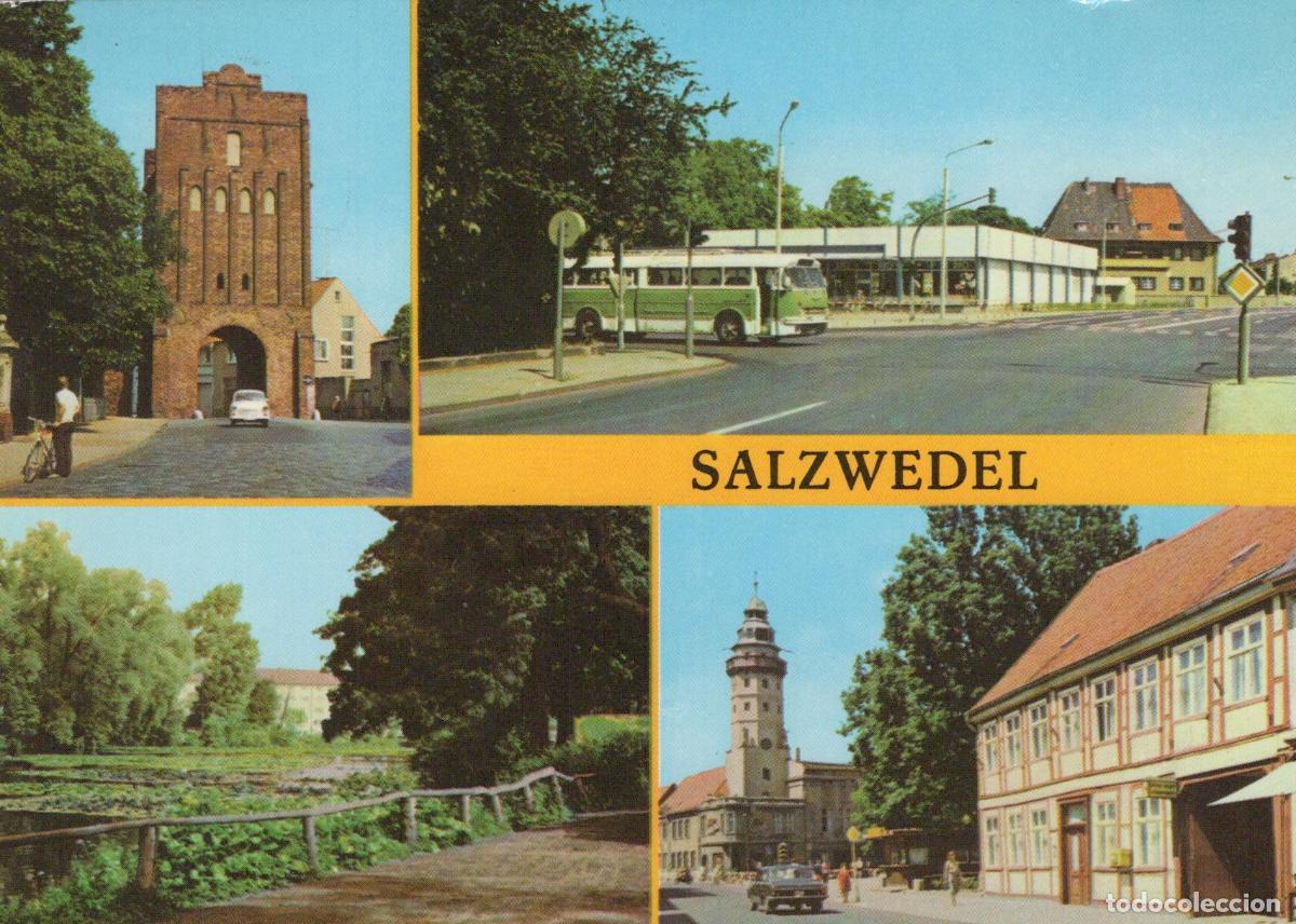 Cartoline: Germany Salzwedel Collage Views City Gate Bus Pond Town Hall *YBA239