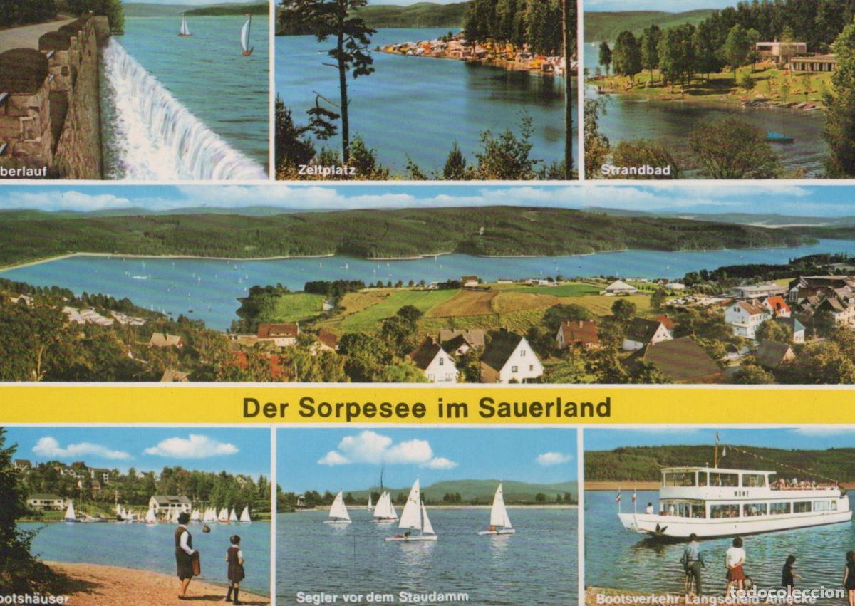 Cartes Postales: Germany Sundern Sorpesee in Sauerland With Dam Campsites Beach and Boats *YBA546