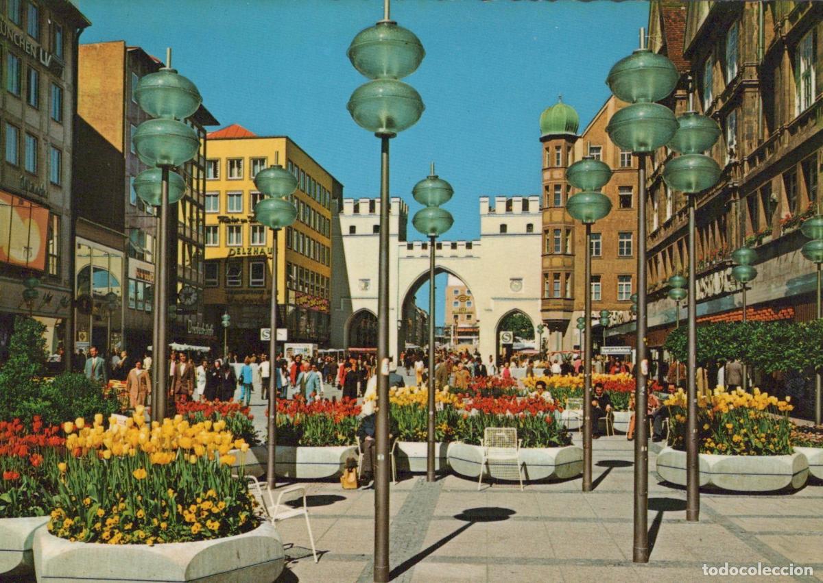 Postais: Germany Muenchen Munich Karlstor Gate Pedestrian Zone With Spring Tulips *YBA772