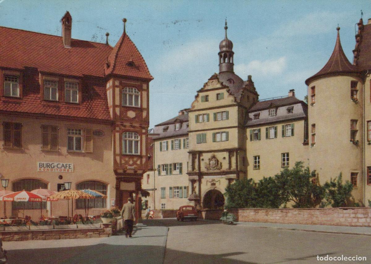 Cartes Postales: Germany Bad Mergentheim Historic Town Square With Burg Cafe and Castle *YBA761