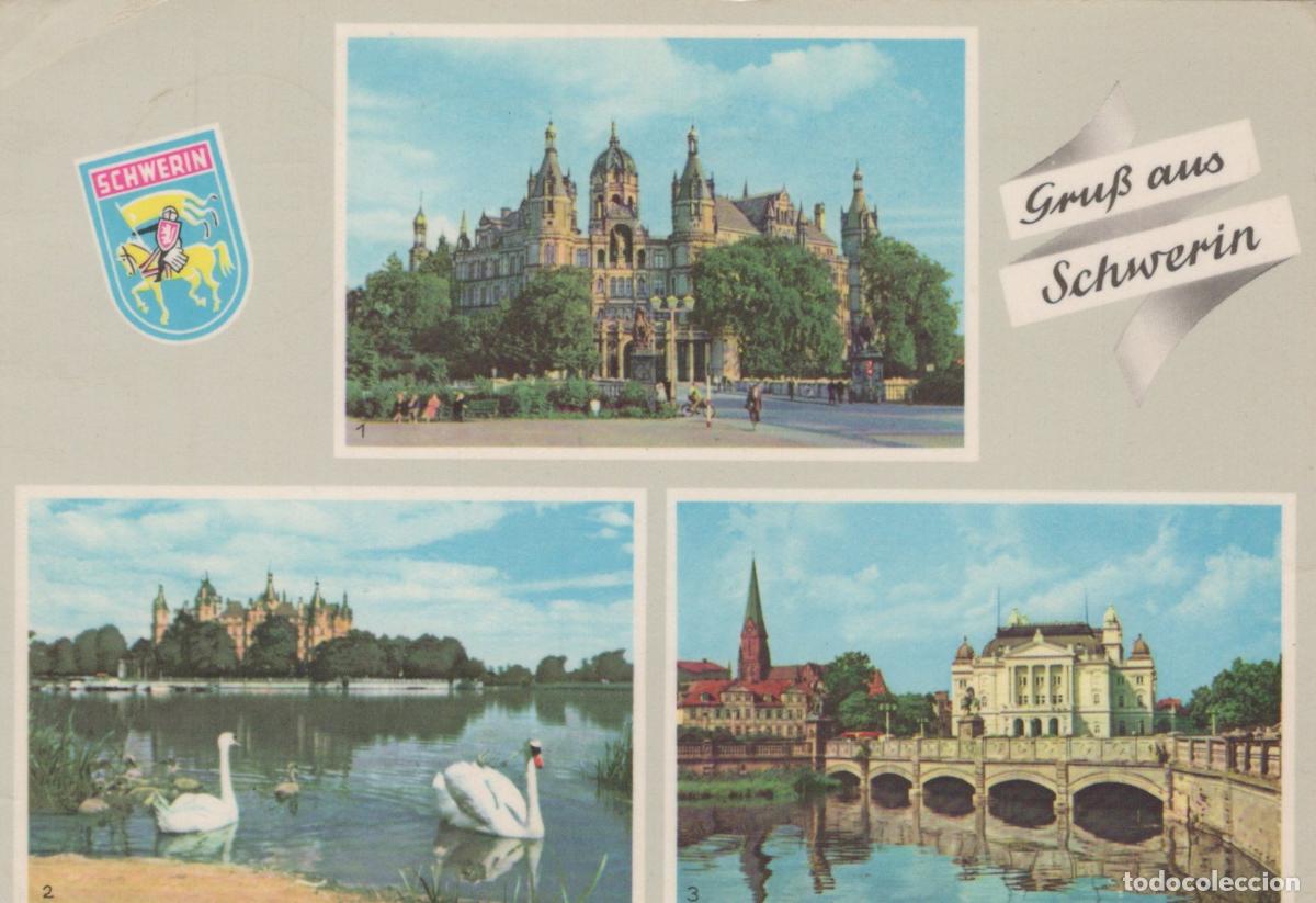 Postkarten: Germany Schwerin Castle Lake With Swans and National Theatre *YBA877