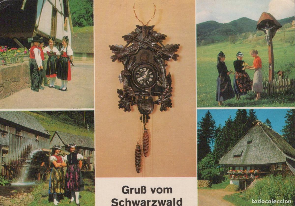 Postkarten: Germany Black Forest Cuckoo Clock Traditional Costumes Landscape *YBA637