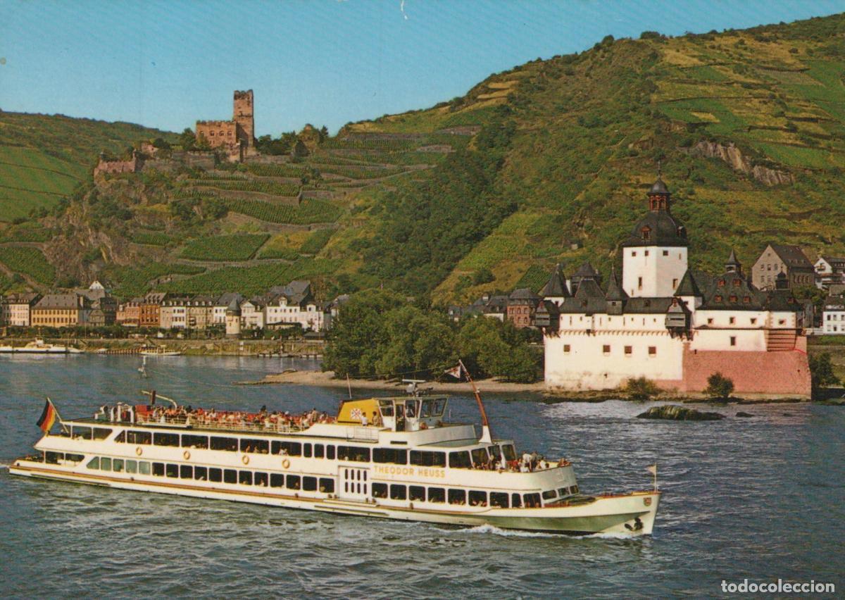 Cartoline: Germany Kaub Rhine River Pfalz With Gutenfels Castle Theodor Heuss Ship *YBA680