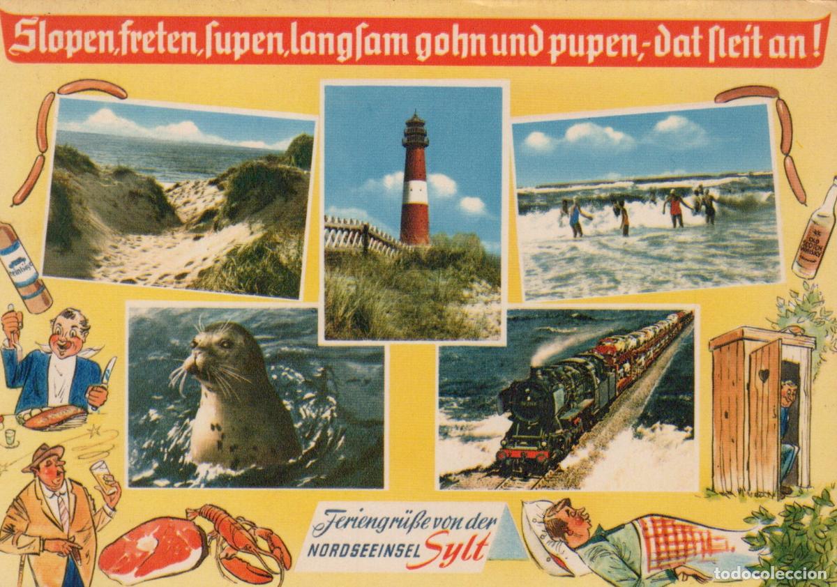 Cartoline: Germany Sylt Island Lighthouse Beach Seal Train Humorous *YBA643