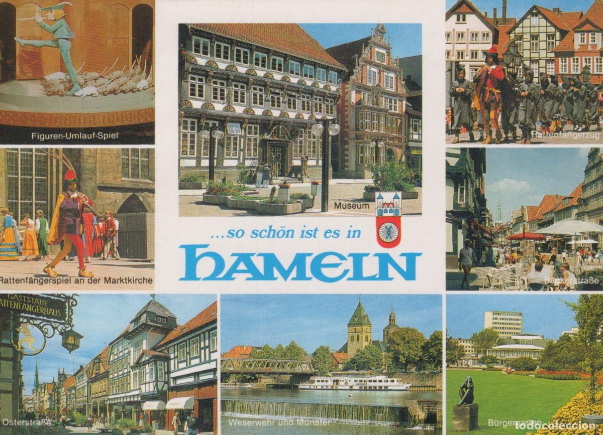 Cartes Postales: Germany Hameln Collage Rattenf&auml;ngerhaus Weserwehr B&uuml;rgergarten Museum *YBA907