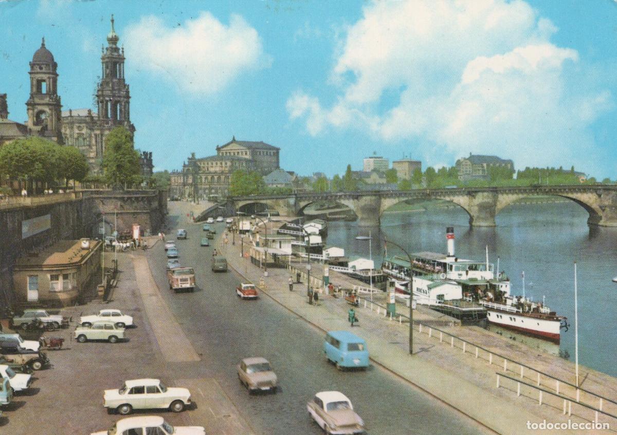 Cartes Postales: Germany Dresden Br&uuml;hlsche Terrasse Elbe River Boats Bridge Architecture *YBA856
