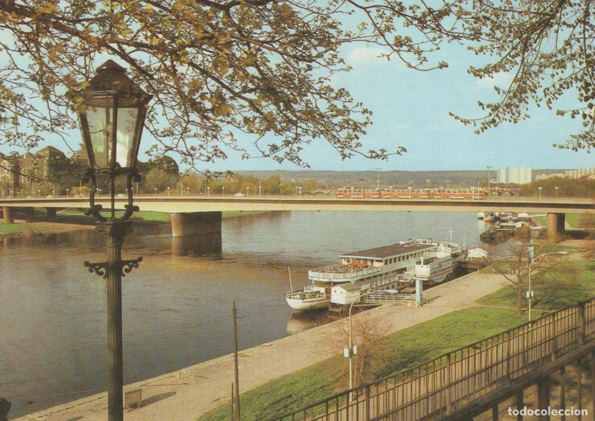 Postales: Germany Dresden Terrassenufer Elbe River With Bridge and Passenger Boats *YBA858