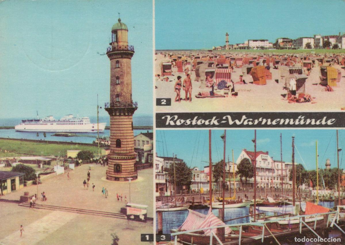 Cartes Postales: Germany Rostock Warnem&uuml;nde Lighthouse Beach Harbor Boats Ferry Ship *YBA754