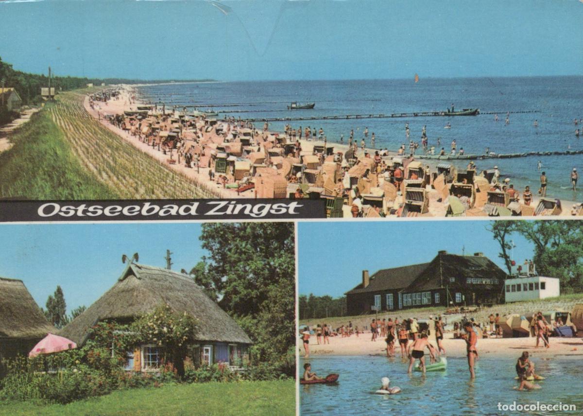 Cartoline: Germany Zingst Baltic Sea Beach Thatched House and Bathers 1950s *YBA707