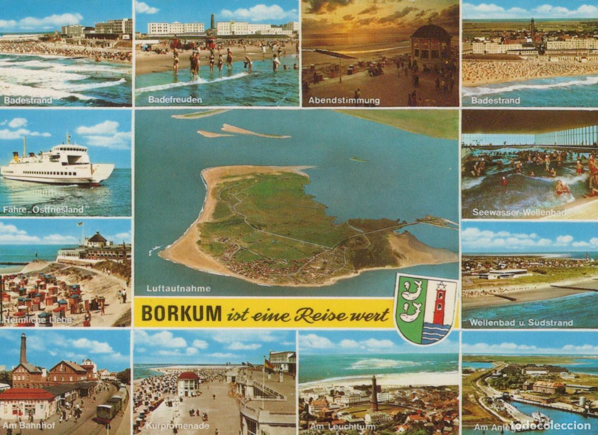 Cartoline: Germany Borkum Island Multi View Collage Beach Ferry Lighthouse Aerial *YBA818