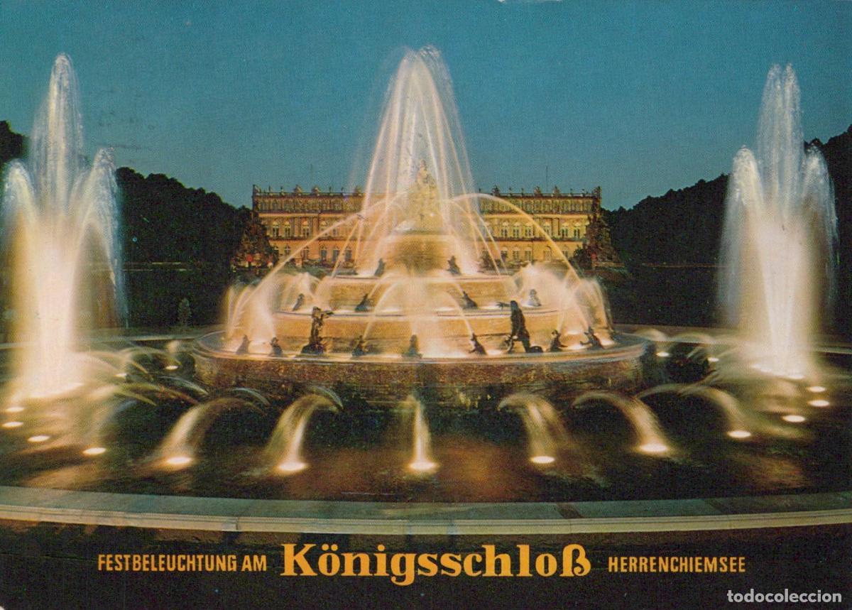 Cartes Postales: Germany Herrenchiemsee Palace Fountain Illuminated At Night *YBA917