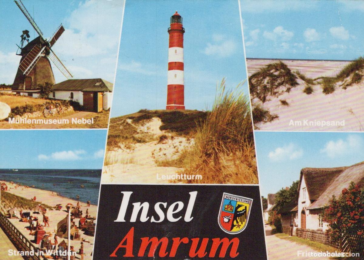 Postales: Germany Nordfriesland Amrum Island Lighthouse Windmill Beach Dunes and *YBA939