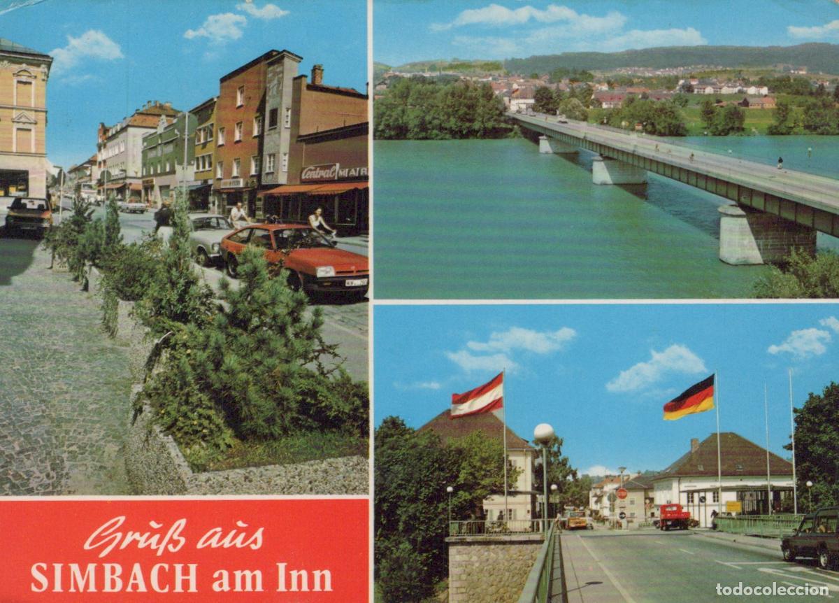 Postales: Germany Simbach Simba am Inn Street Scene Bridge Over Inn River Flags *YBA833
