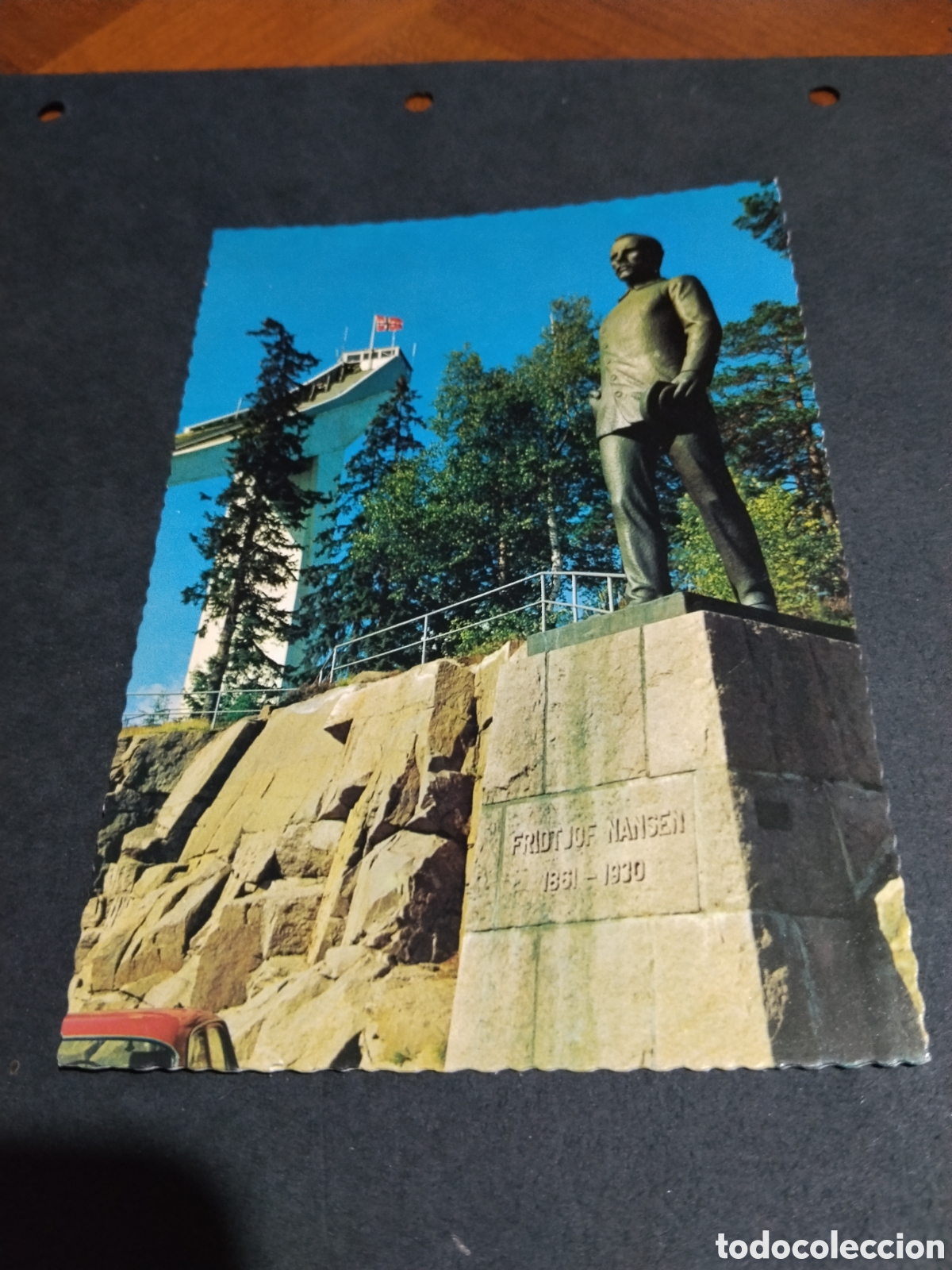 Postais: Postal Oslo trampol&iacute;n holmenkollen y estatua de Fridt Jof Nansen