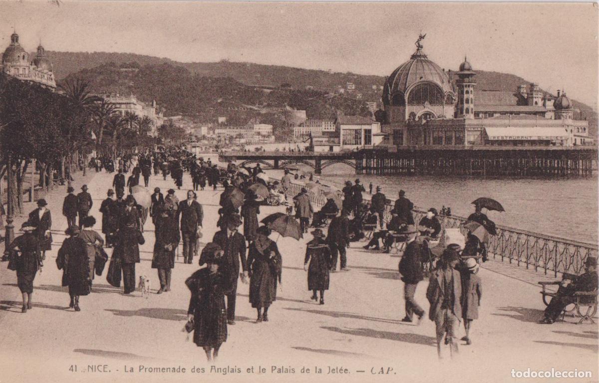 Postales: FRANCIA, NIZA, EL PASEO DE LOS INGLESES Y EL PALACIO DE LA JEL&Eacute;E - CAP CIE.ALSACIENNE N&ordm;41 - S/C