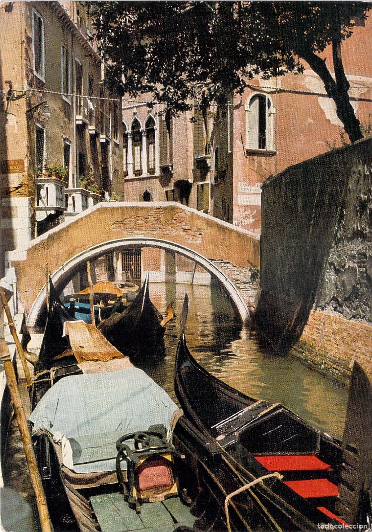 Postales: Postal de Venecia: Escena del Rio di San Tom&agrave; con g&oacute;ndolas