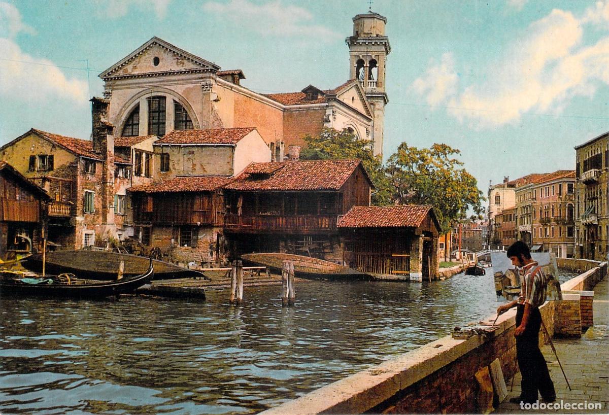 Postales: Postal de Venecia Squero di San Trovaso con Artista Pintando