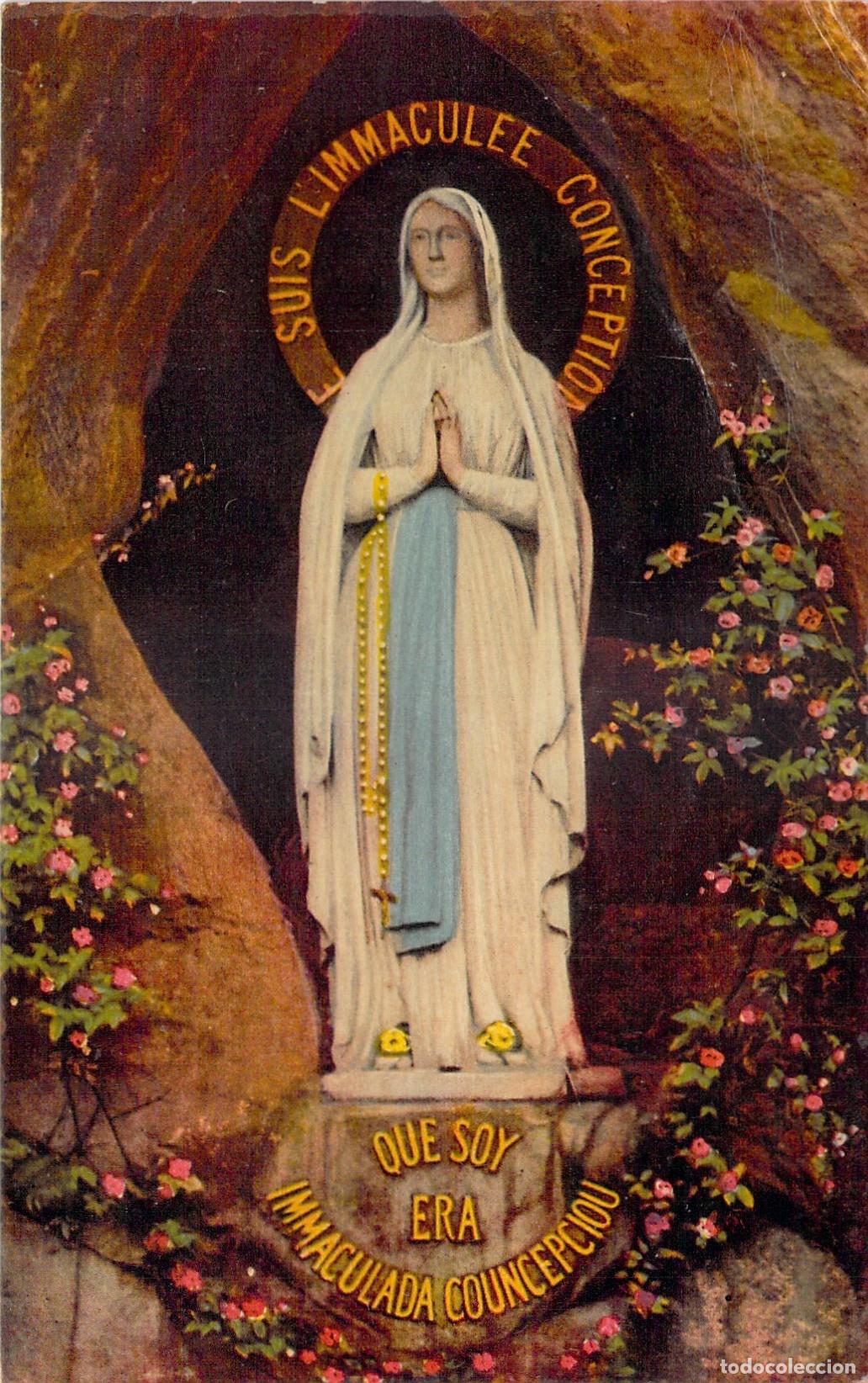 Postales: Postal de la Virgen de la Gruta en Lourdes Francia