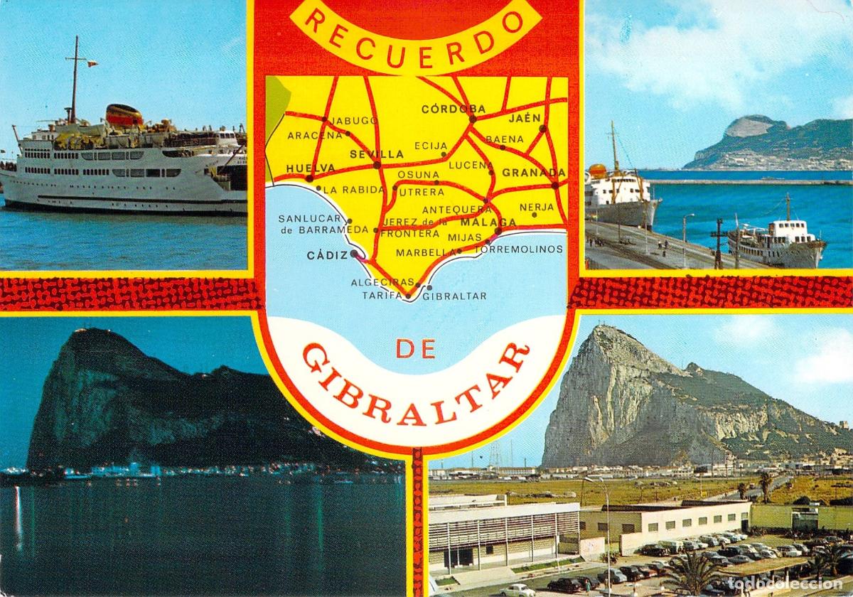 Postales: Postal del Pe&ntilde;&oacute;n de Gibraltar con Mapa Regional - Foto 1