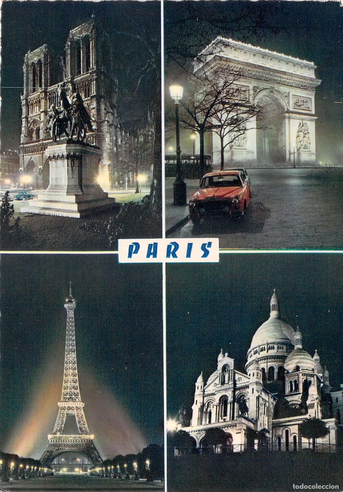 Postales: Postal de Par&iacute;s con vistas nocturnas de sus monumentos ic&oacute;nicos