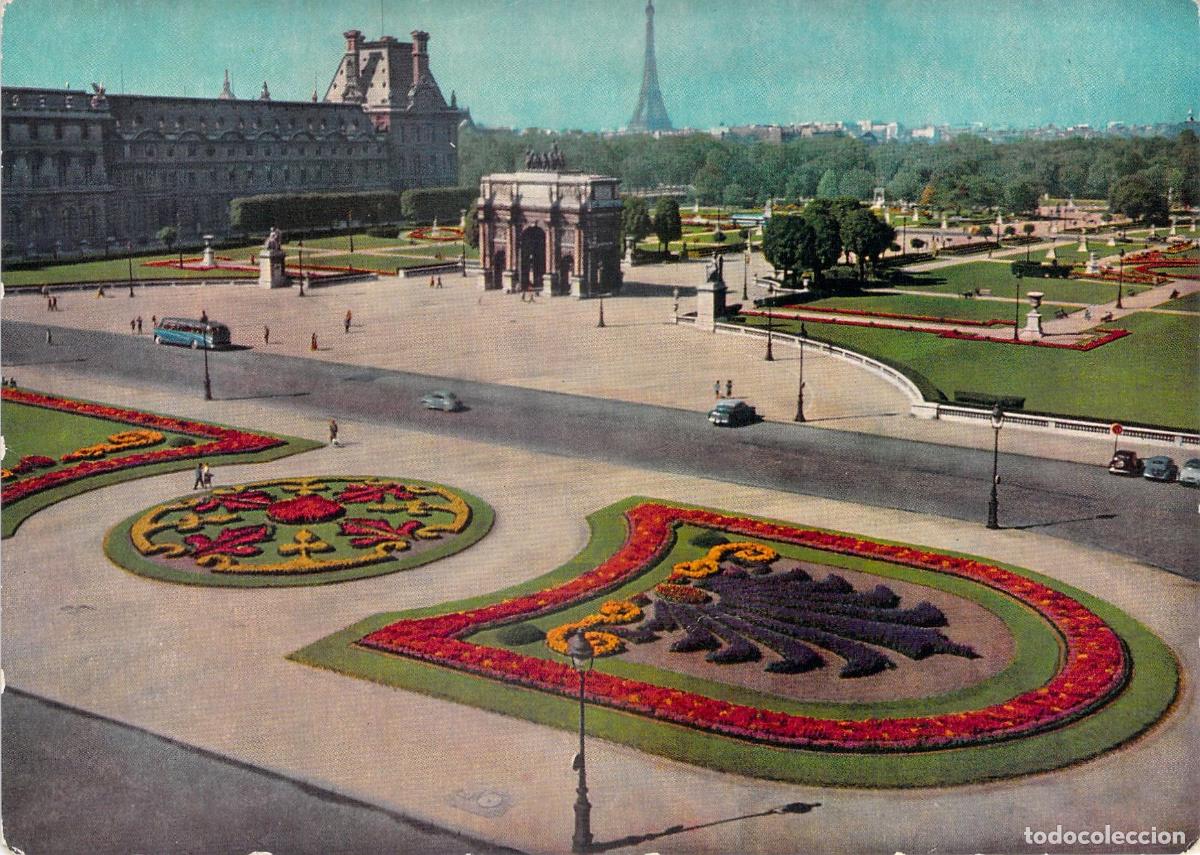 Postales: Postal de Paris: Jardines de las Tuller&iacute;as y Arco de Triunfo del Carrusel