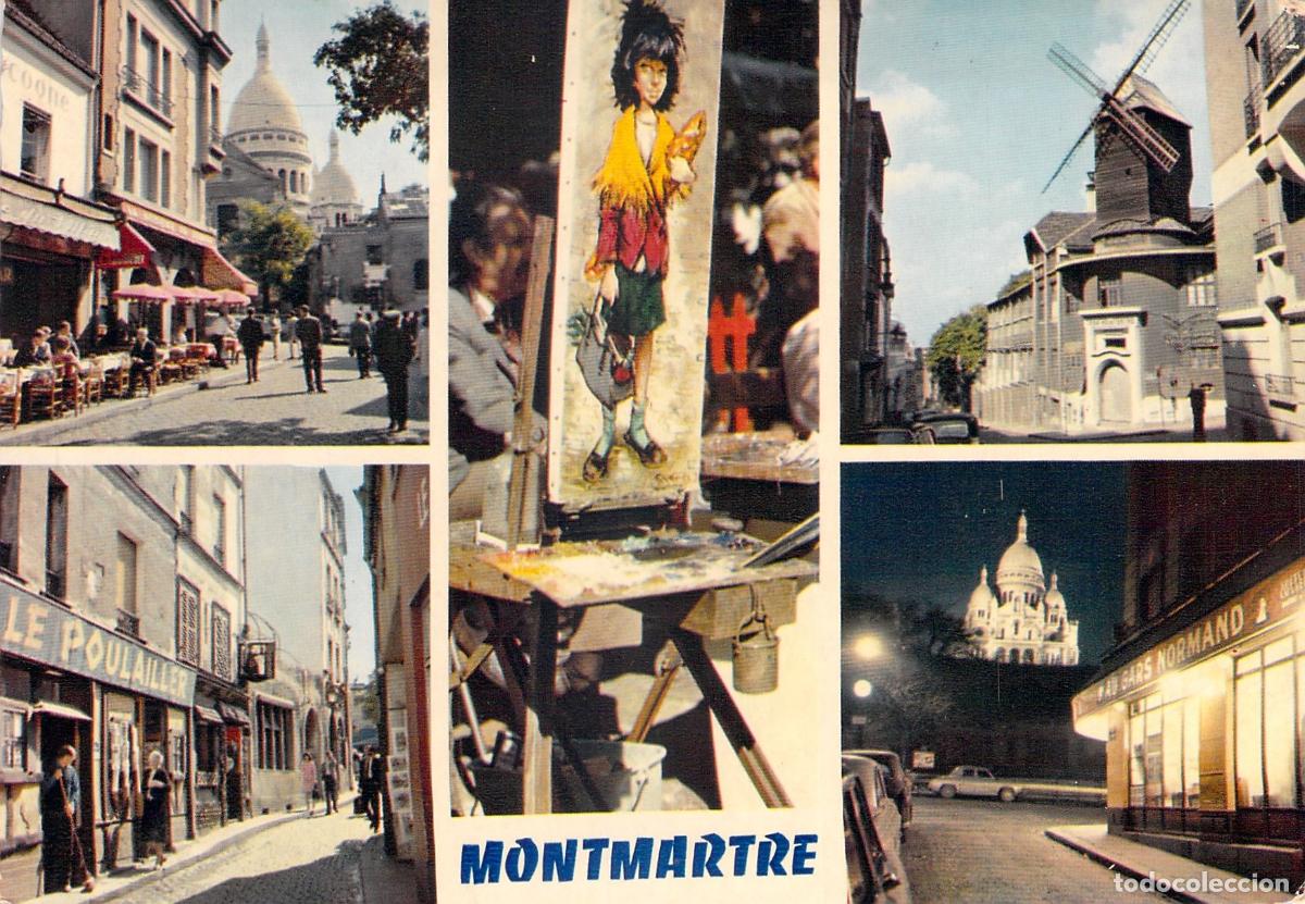 Postales: Postal de Montmartre en Paris con vistas y escenas t&iacute;picas