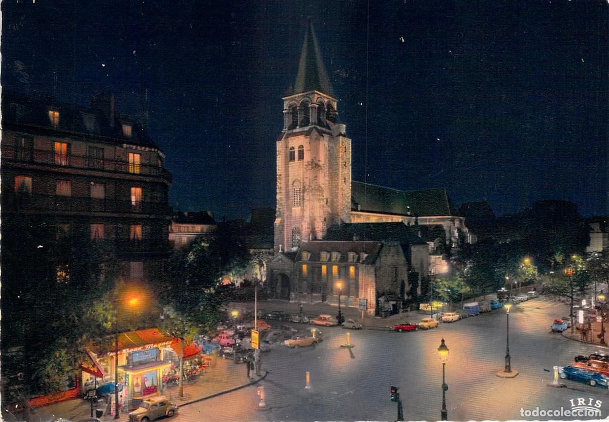 Cartoline: Postal de la Iglesia Saint-Germain-des-Pr&eacute;s iluminada en Par&iacute;s