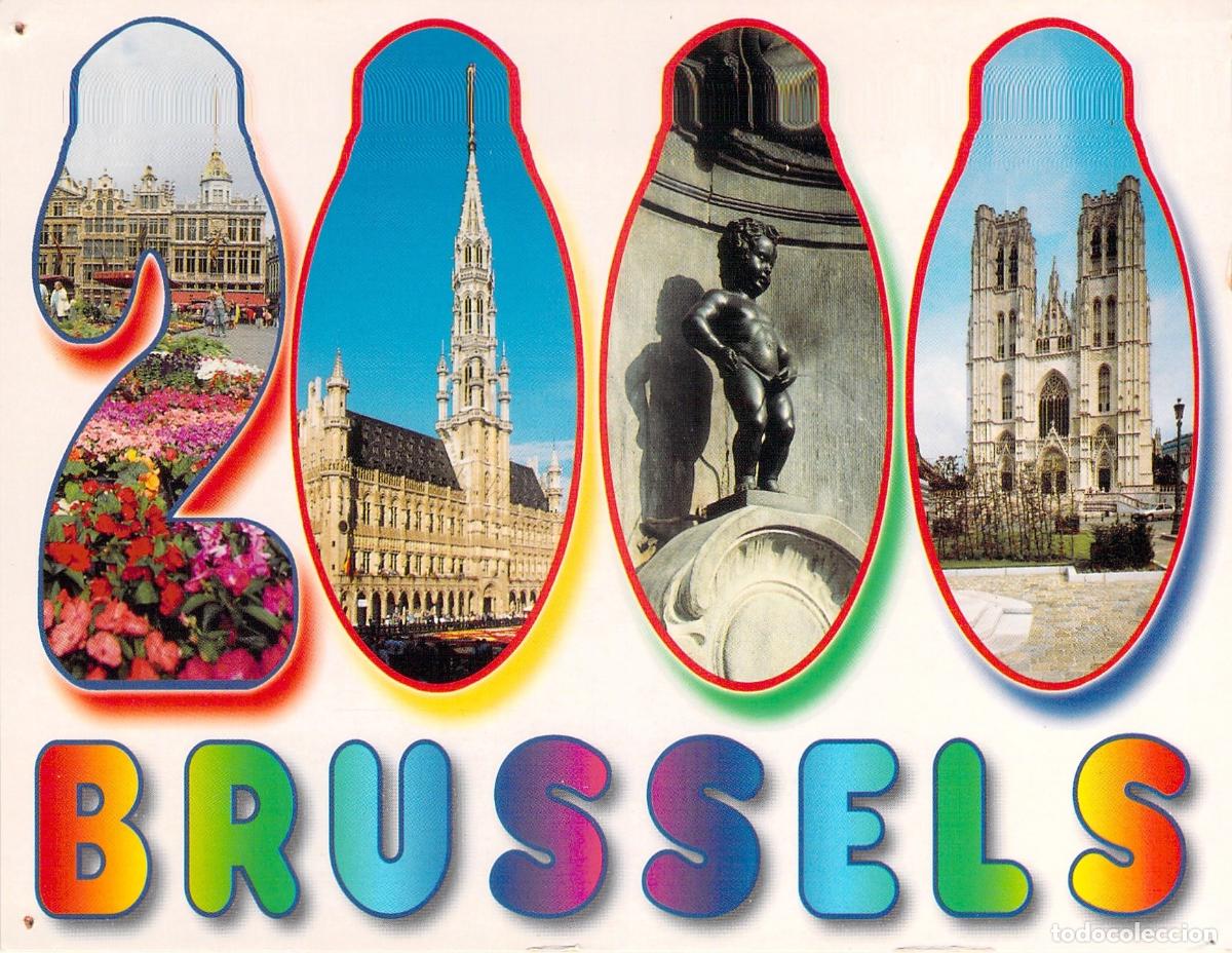 Postcards: Postal de Bruselas con montaje de monumentos tur&iacute;sticos
