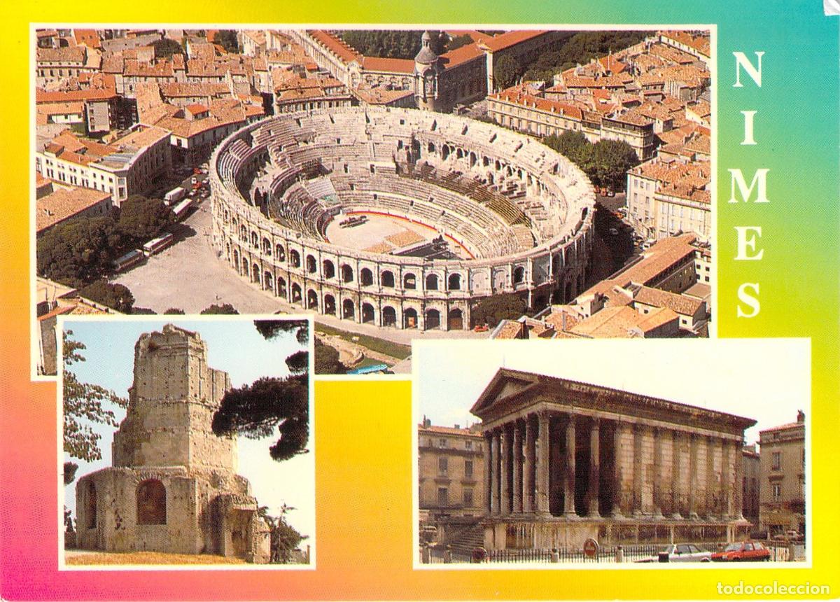 Postales: Postal de Nimes con vistas de la Arena, Tour Magne y Maison Carr&eacute;e