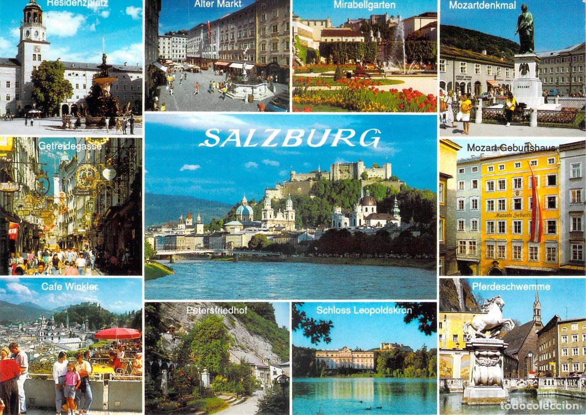 Postales: Postal de vistas panor&aacute;micas y monumentos de Salzburgo, Austria