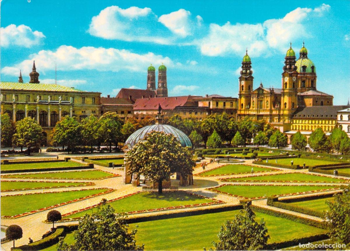 Postales: Postal de los Jardines del Hofgarten en M&uacute;nich Alemania