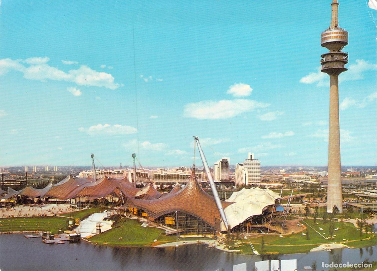 Postales: Postal de M&uacute;nich, Parque Ol&iacute;mpico con Olympiaturm