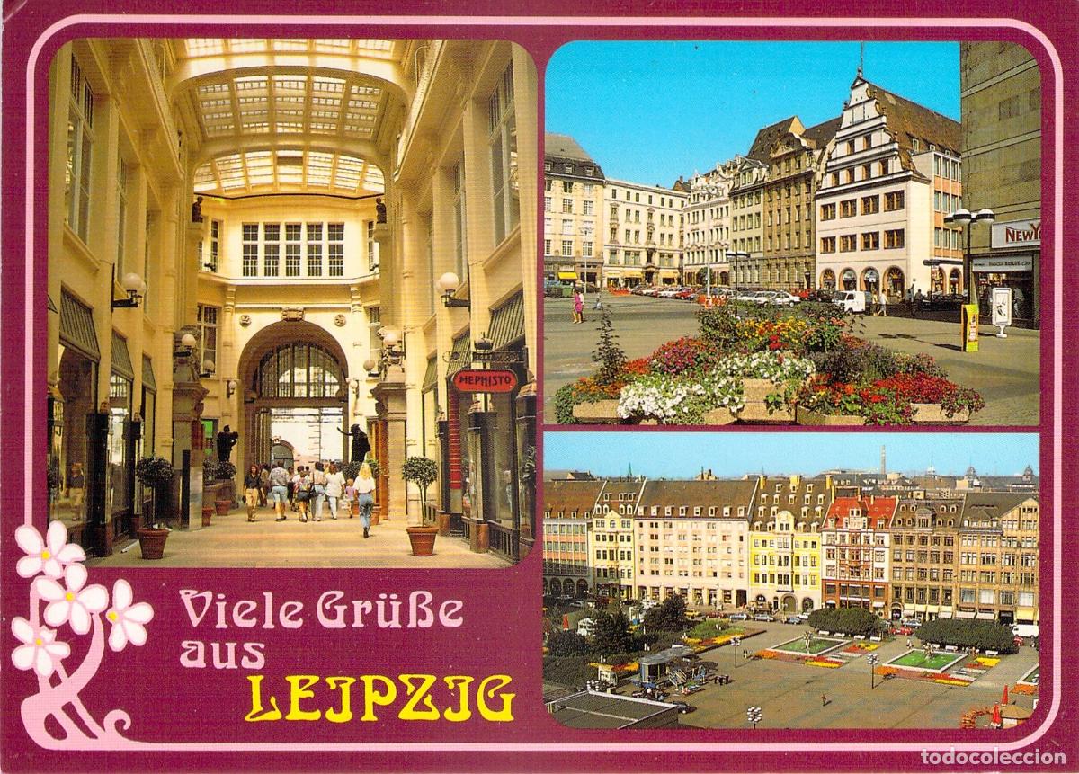 Postales: Postal de Leipzig con M&auml;dler Passage y vistas del centro hist&oacute;rico