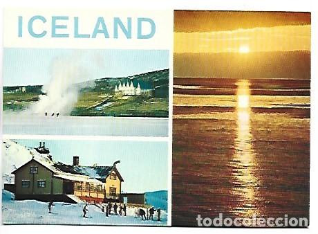 Postales: SKATING ON LAKE.- SKI-HUT NEAR REYKJAVIK.- THE MIDNIGHT SUN.- ICELAND